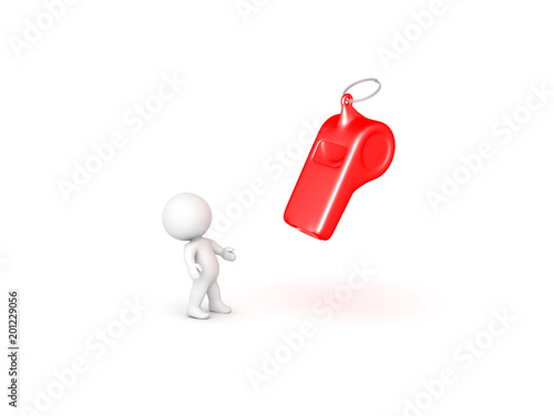 Quadro su tela 3D Character looking up at red whistle