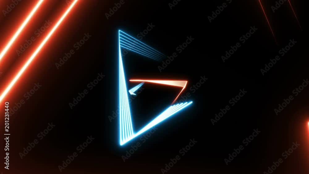 Seamless loop abstract background with colorful neon triangles