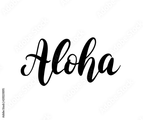Aloha word lettering. Brush calligraphy. Vector illustration for print on shirt, card Hawaiian text hello phrase. photo