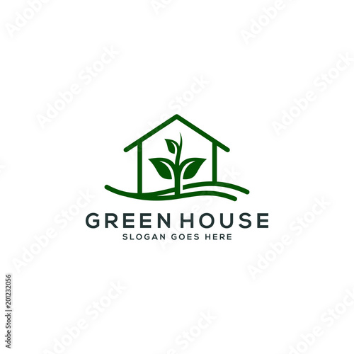 green house logo template, tree eco vector illustration