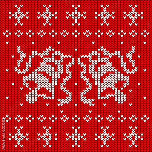 Red knitted sweater with two bells. Vector illustration