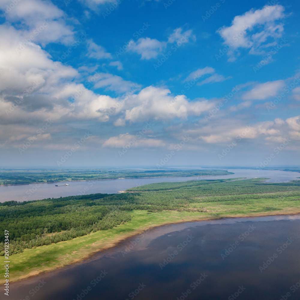 Landscape with river and great clouds Landscape with river and great clouds