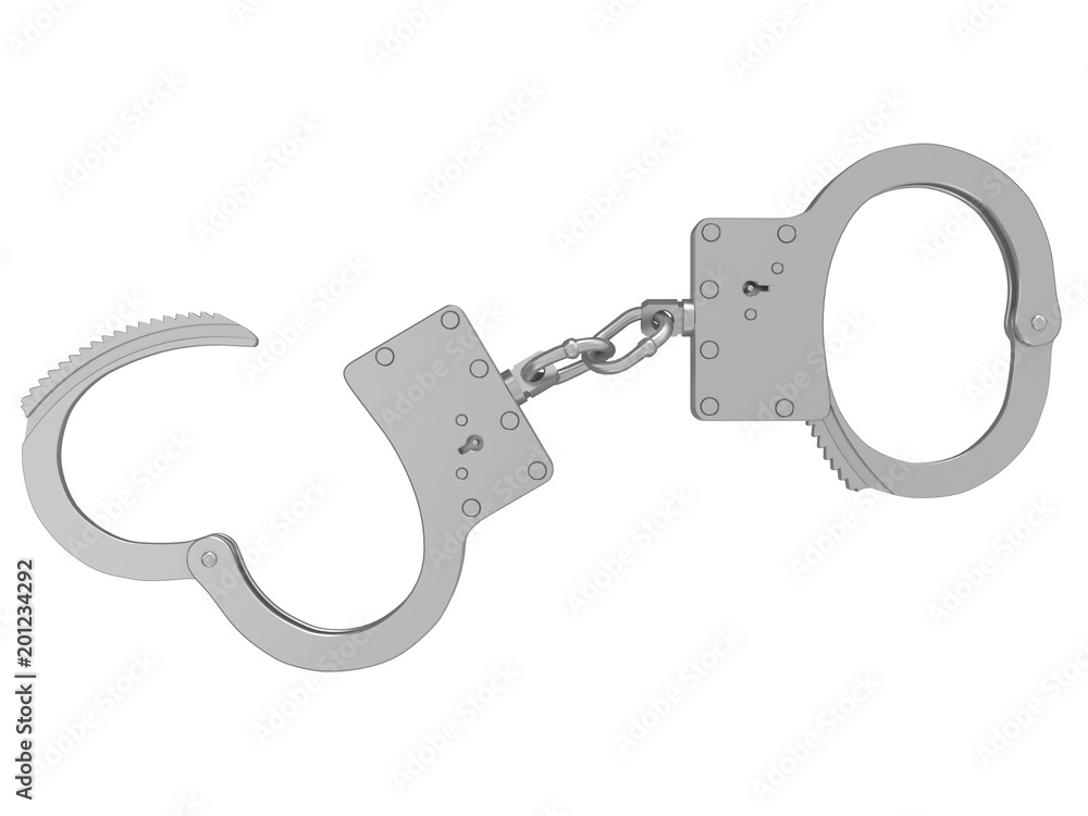 handcuff open of police made of steel isolated on a white background 3d rendering handcuff open of police made of steel isolated on a white background 3d rendering