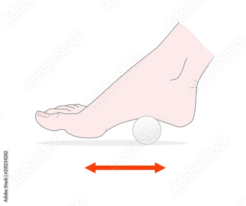 Massage the bare feet with a ping-pong ball. Acupuncture. Vector. Isolated on white background