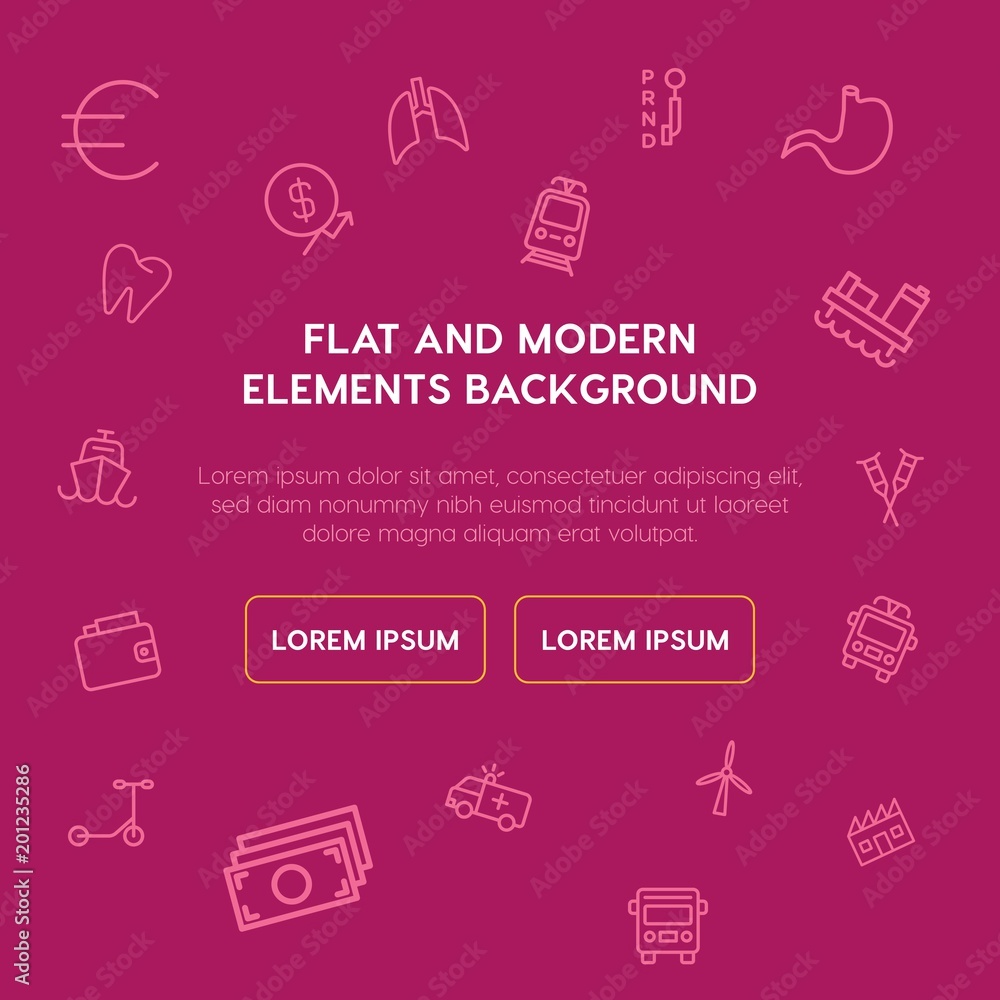 transports, industry, health, money outline vector icons and elements background concept on violet background...Multipurpose use on websites, presentations, brochures and more