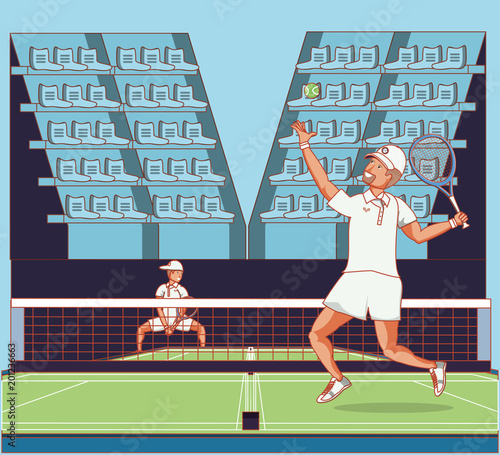 men players tennis characters vector illustration design