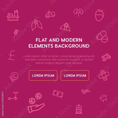 transports, industry, health, money outline vector icons and elements background concept on violet background...Multipurpose use on websites, presentations, brochures and more