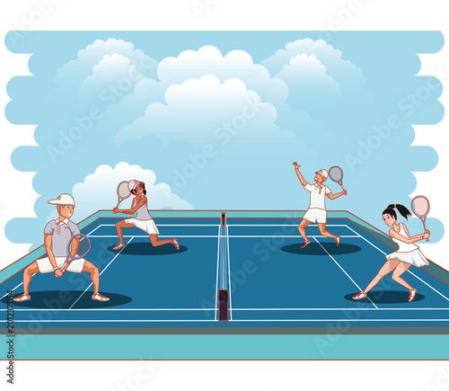 couple of players tennis characters vector illustration design