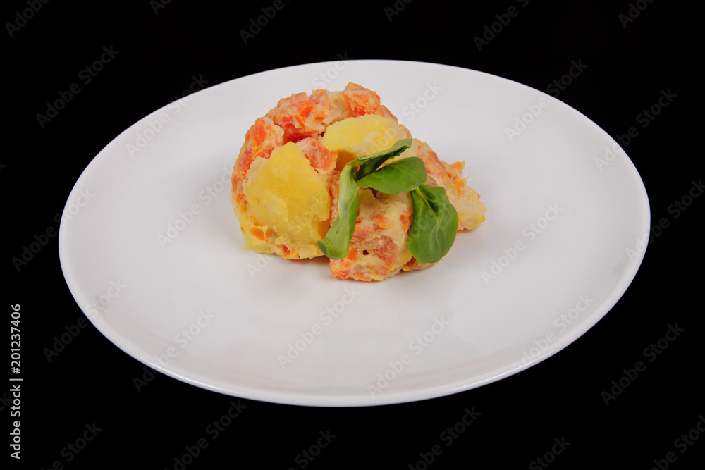 Cream potatoes with vegetables on a background Cream potatoes with vegetables on a background