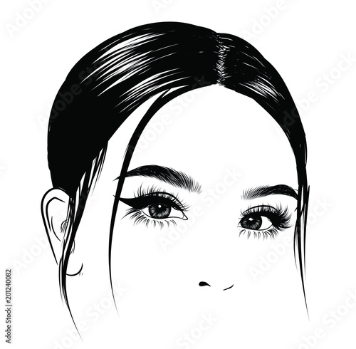 Illuistration of a girl with silky hair Perfect salon look.Trendy poster for textile, fabric, web, wallpaper, poster, home design, office design.