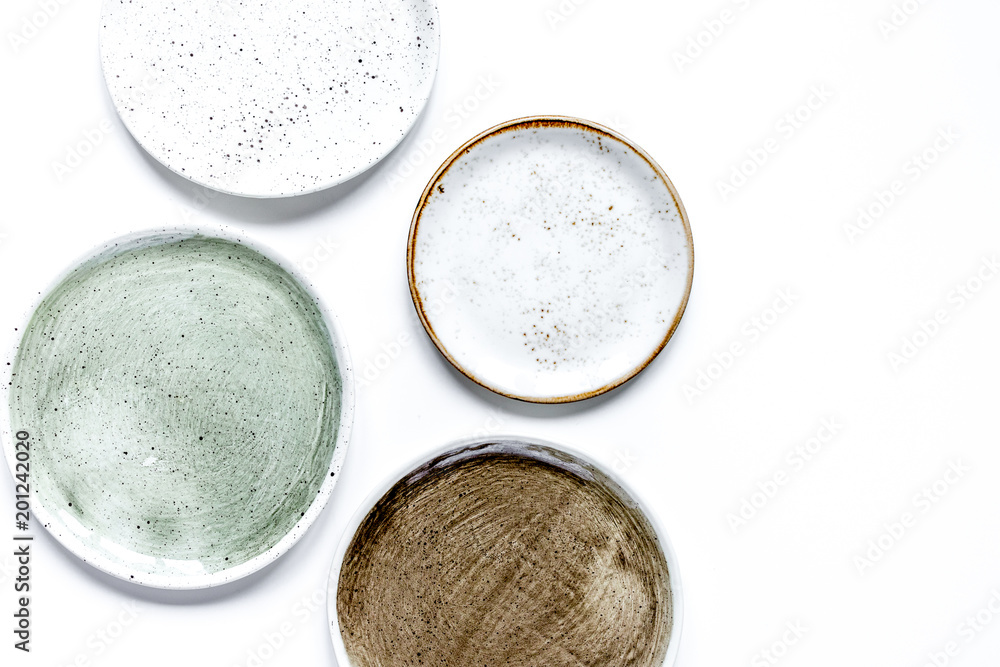 ceramic tableware top view on white background mock up ceramic tableware top view on white background mock up