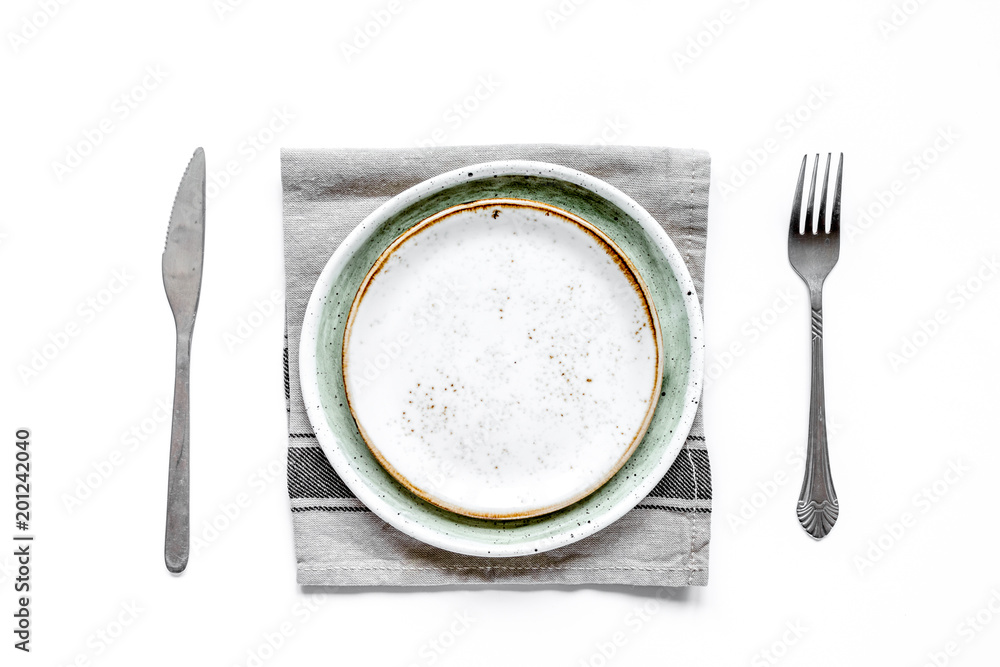 ceramic tableware top view on white background mock up ceramic tableware top view on white background mock up