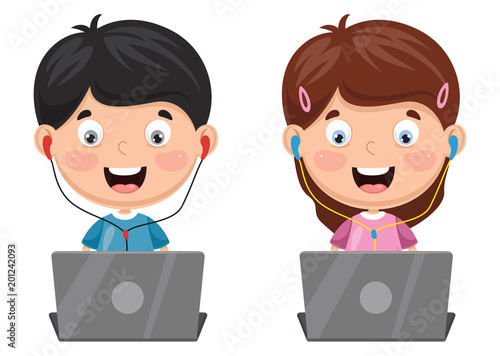 Vector Illustration Of Kids Technology
