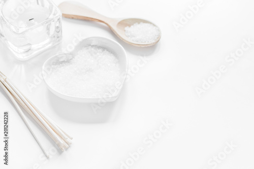 cosmetic set in body care consept on white table background mock