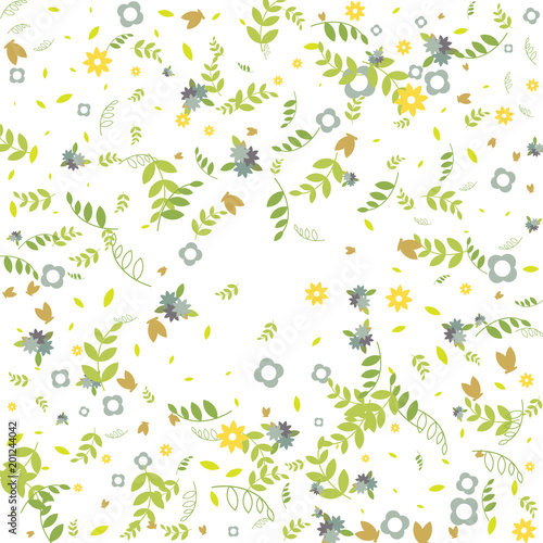 Floral Spring and Summer Vector Wallpaper with Flowers, Leaves, Butterflies, Green Branches. Easter, Mother's Day, 8 March, Birthday, Wedding Background for Banners, Cards, Posters, Invitations. © Feliche _Vero