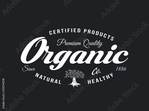Organic natural and healthy farm fresh food retro emblem