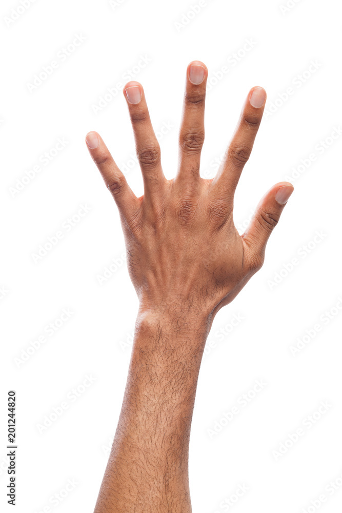 Black hand showing number five isolated Black hand showing number five isolated