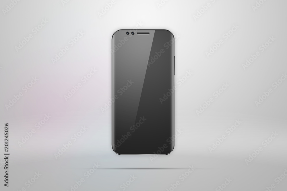 Realistic illustration with a picture of a smartphone on a light background. Design, smartphone, glare. The concept of a layout, design, mobile phone. trend is 2018, mockup, copy space. Realistic illustration with a picture of a smartphone on a light background. Design, smartphone, glare. The concept of a layout, design, mobile phone. trend is 2018, mockup, copy space.