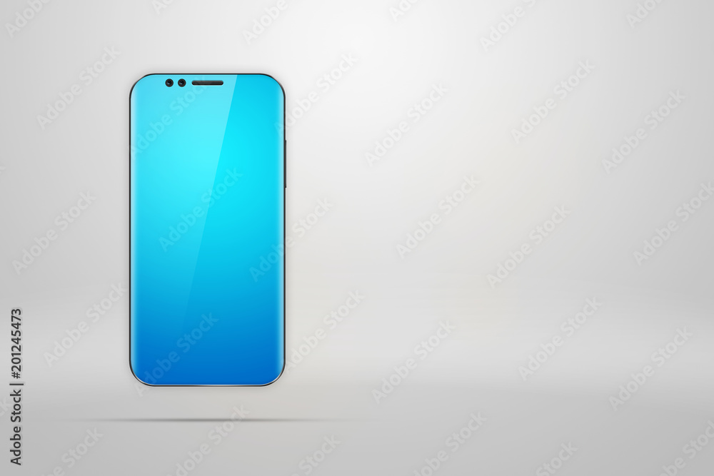 Realistic illustration with a picture of a smartphone on a light background. Design, smartphone, glare. The concept of a layout, design, mobile phone. trend is 2018, mockup, copy space. Realistic illustration with a picture of a smartphone on a light background. Design, smartphone, glare. The concept of a layout, design, mobile phone. trend is 2018, mockup, copy space.