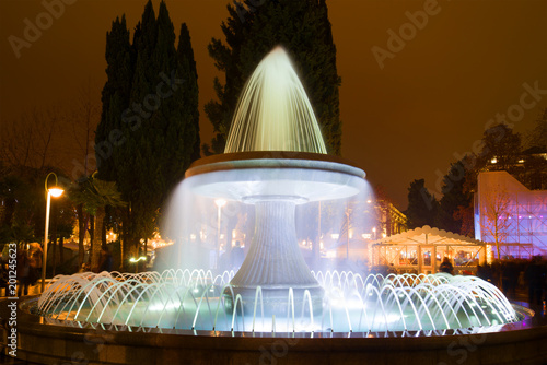Night fountain close-up. Night on the Fountain square, Baku