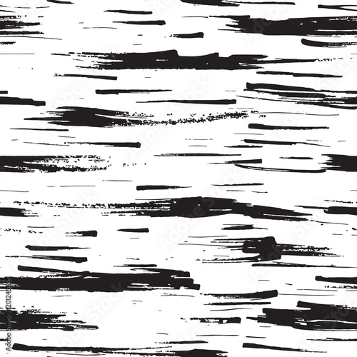 Birch Tree Bark Texture, Seamless Pattern. Black brush strokes. Abstract Textile design or Backdrop.