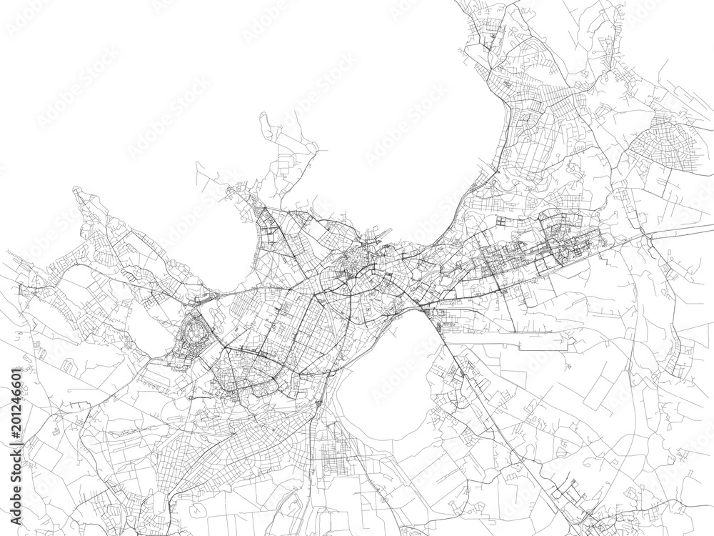 Naklejka premium Cartina di Tallinn, vista satellitare, città, Estonia. Strade della città e delle zone limitrofe