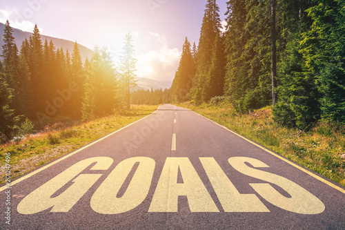 Goals word written on road in the mountains