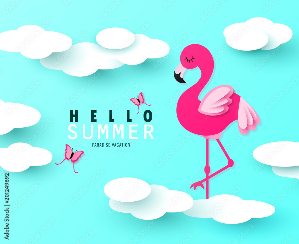 Illustration Flamingo In The Clouds