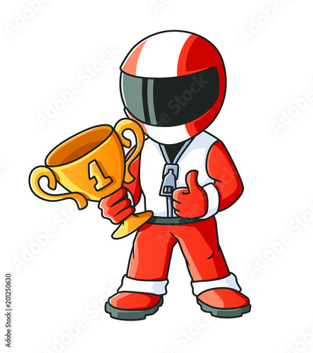 Max the Racer Winner Holding a Golden Cup