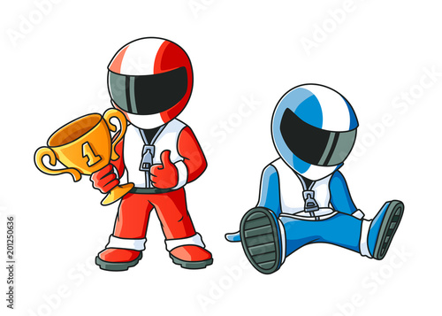 2 Cartoon Racers. Winner and Loser