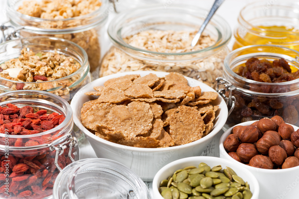 ingredients for breakfast, closeup ingredients for breakfast, closeup