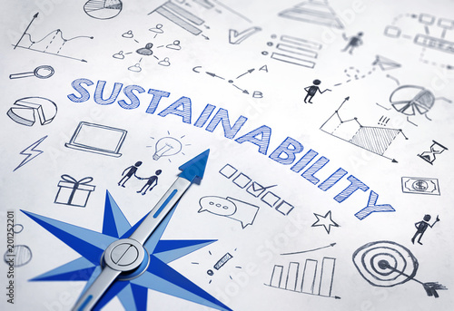 Sustainability concept with blue compass