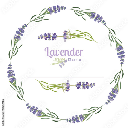 Fototapeta Naklejka Na Ścianę i Meble -  Violet Lavender beautiful floral frames template in watercolor style isolated on white background for decorative design, wedding card, invitation, travel flayer