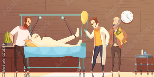 Hospital Patient Visitors Cartoon Illustration