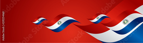 Paraguay Independence Day waving flags two fold blue landscape background