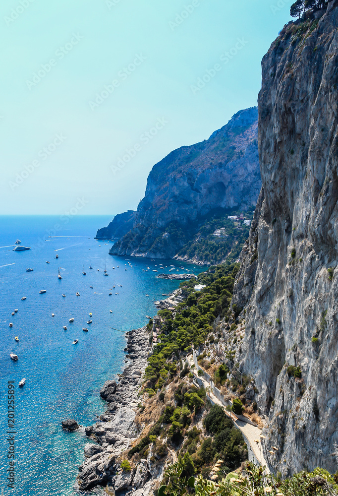 Spectacular View of Sea Cliffs and Coastline from Augustus Gardens, Isle of Capri, Italy
