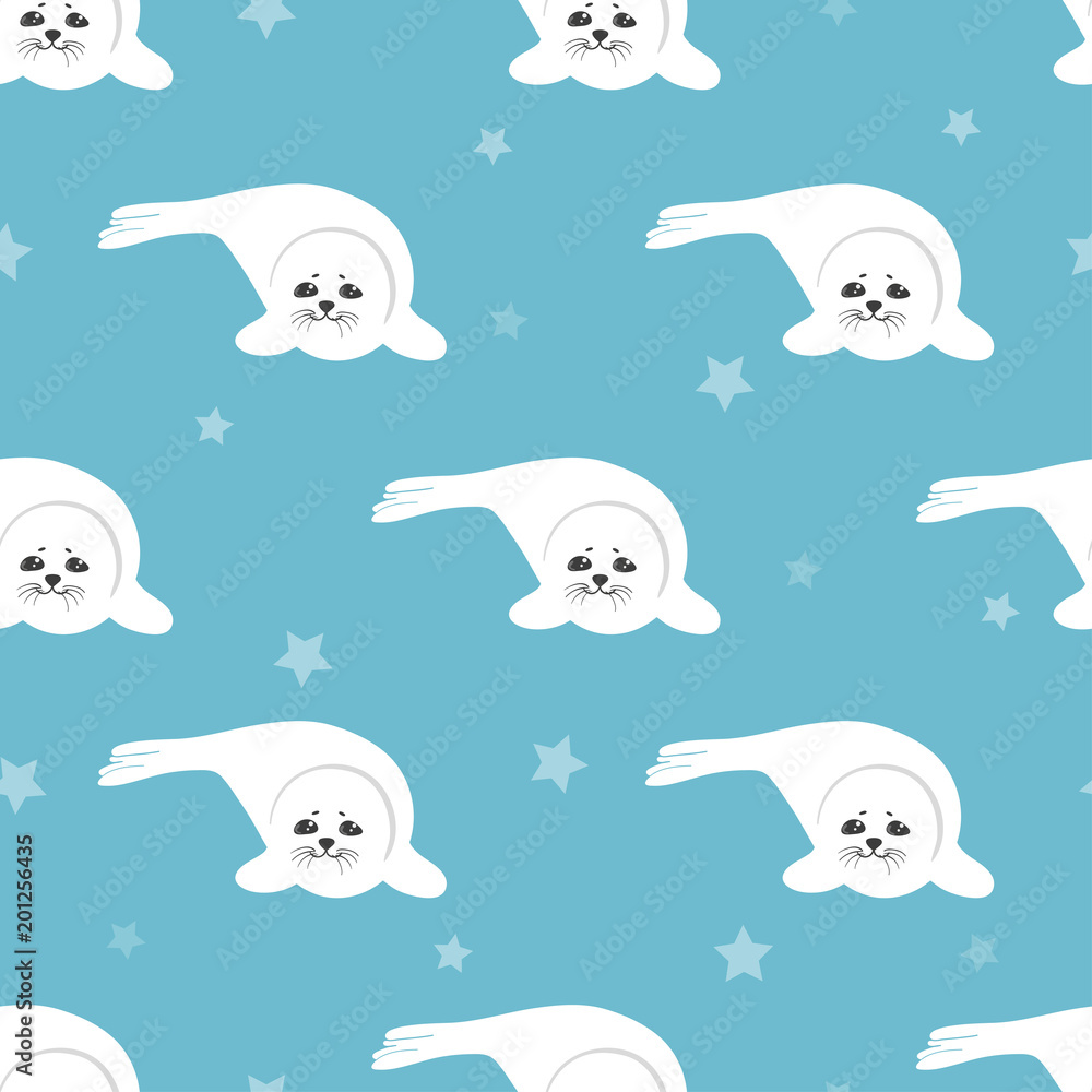 Seamless cute cartoon baby Seal Pup pattern. Vector background. Seamless cute cartoon baby Seal Pup pattern. Vector background.