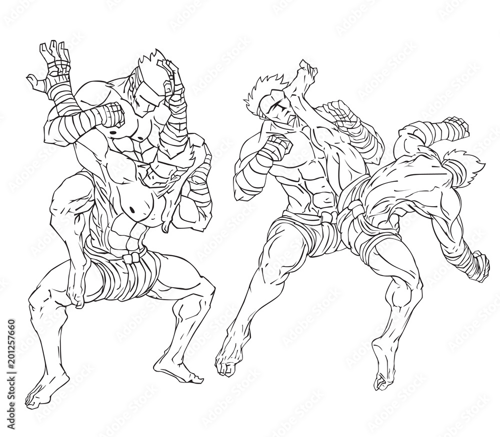 Muay thai or thai kickboxing. Martial art vector and illustration Muay thai or thai kickboxing. Martial art vector and illustration
