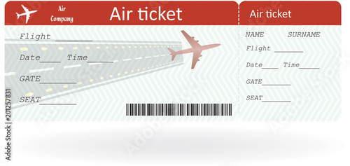 Red vector airline passenger and baggage boarding pass ticket with barcode. Concept of travel,journey or business trip