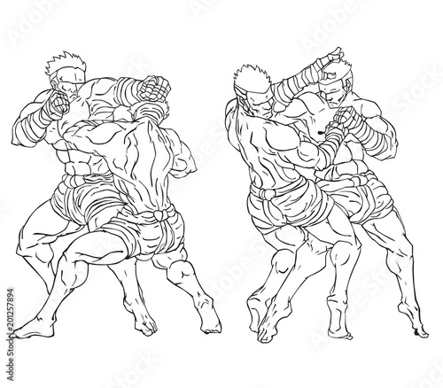 Muay thai or thai kickboxing. Martial art vector and illustration