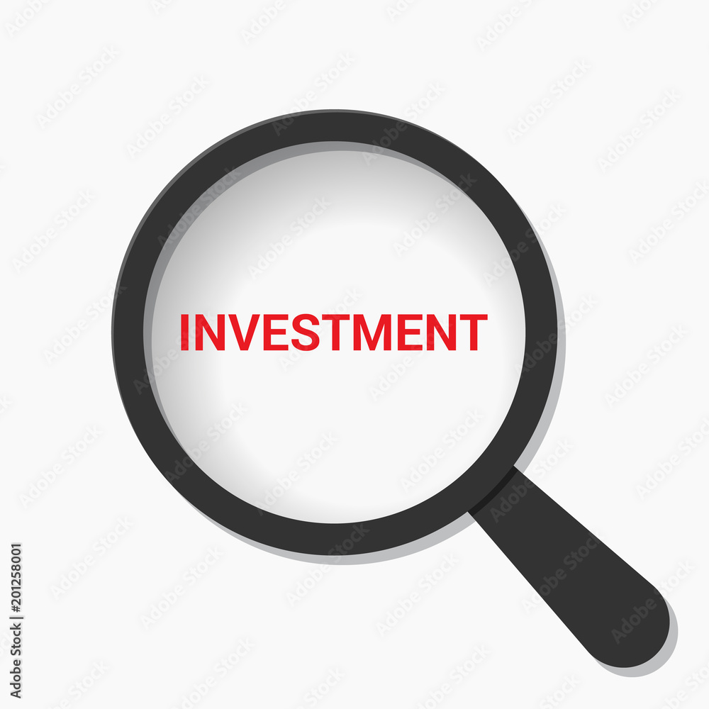 Business Concept: Magnifying Optical Glass With Words Investment Business Concept: Magnifying Optical Glass With Words Investment