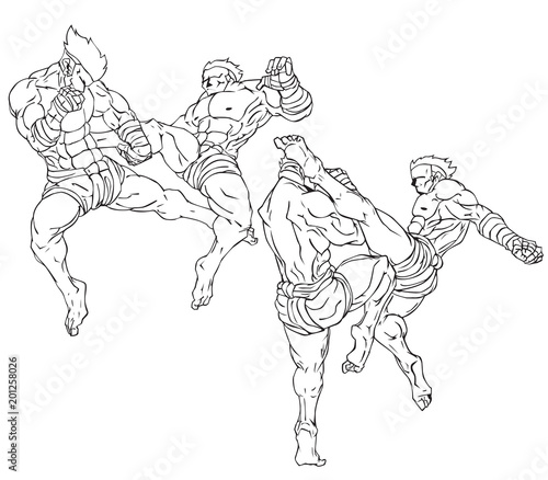 Muay thai or thai kickboxing. Martial art vector and illustration