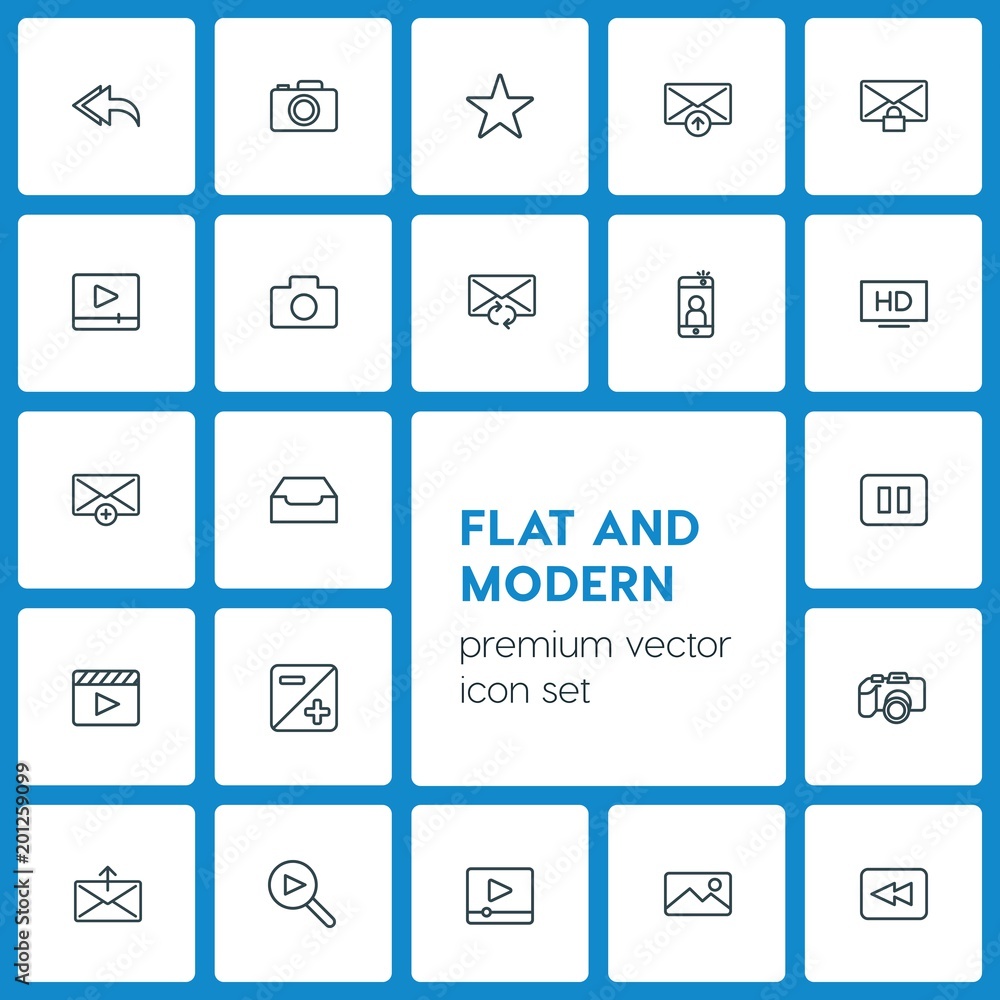 Modern Simple Set of video, photos, email Vector outline Icons. ..Contains such Icons as social, forward, technology, outline, mail, hd and more on dark background. Fully Editable. Pixel Perfect Modern Simple Set of video, photos, email Vector outline Icons. ..Contains such Icons as social, forward, technology, outline, mail, hd and more on dark background. Fully Editable. Pixel Perfect