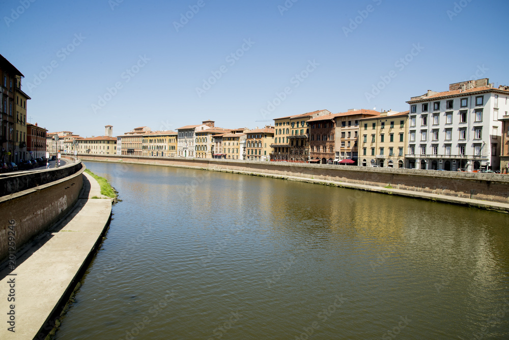 Historical buildings along the river Arno in Pisa