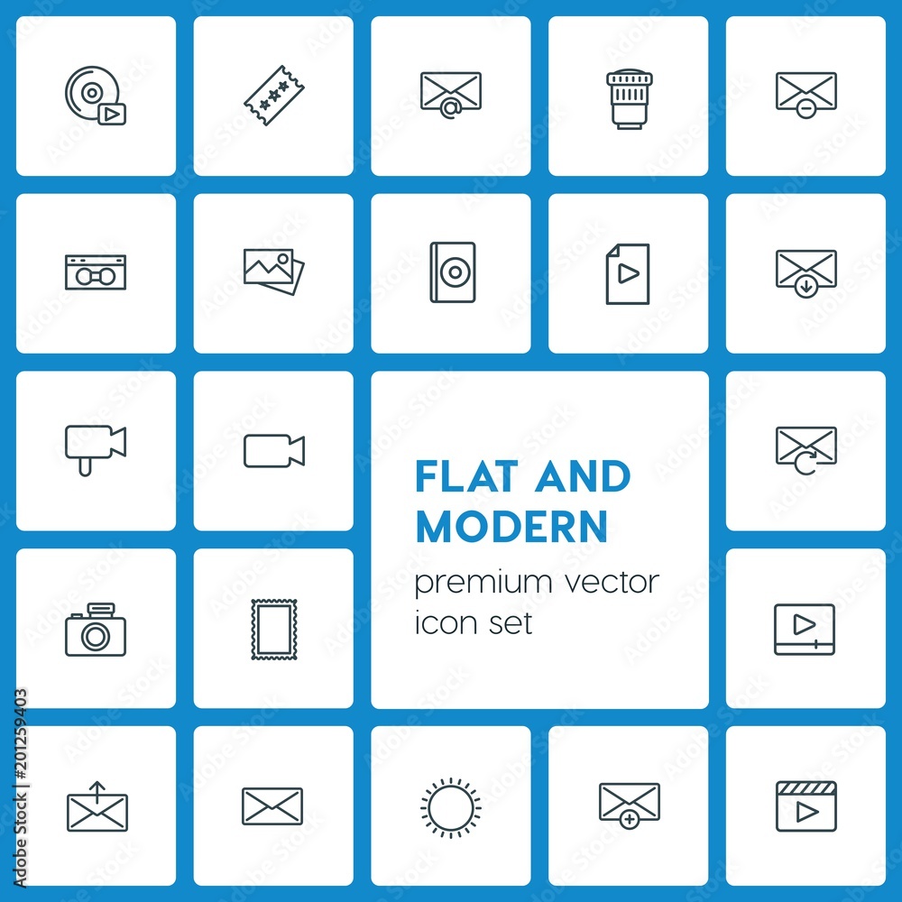 Modern Simple Set of video, photos, email Vector outline Icons. ..Contains such Icons as email, lens, delete, movie, music, landscape and more on dark background. Fully Editable. Pixel Perfect Modern Simple Set of video, photos, email Vector outline Icons. ..Contains such Icons as email, lens, delete, movie, music, landscape and more on dark background. Fully Editable. Pixel Perfect