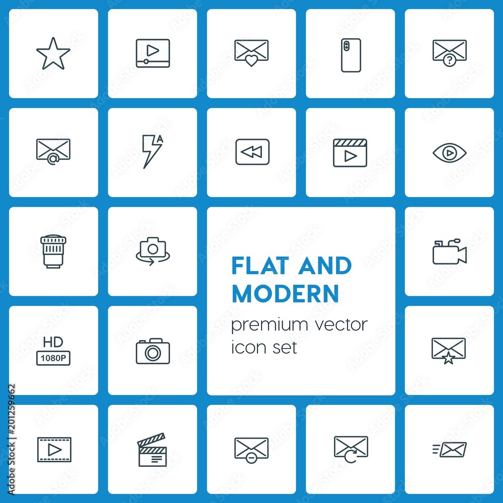 Modern Simple Set of video, photos, email Vector outline Icons. ..Contains such Icons as icon, outline, camera, photo, send, button and more on dark background. Fully Editable. Pixel Perfect Modern Simple Set of video, photos, email Vector outline Icons. ..Contains such Icons as icon, outline, camera, photo, send, button and more on dark background. Fully Editable. Pixel Perfect
