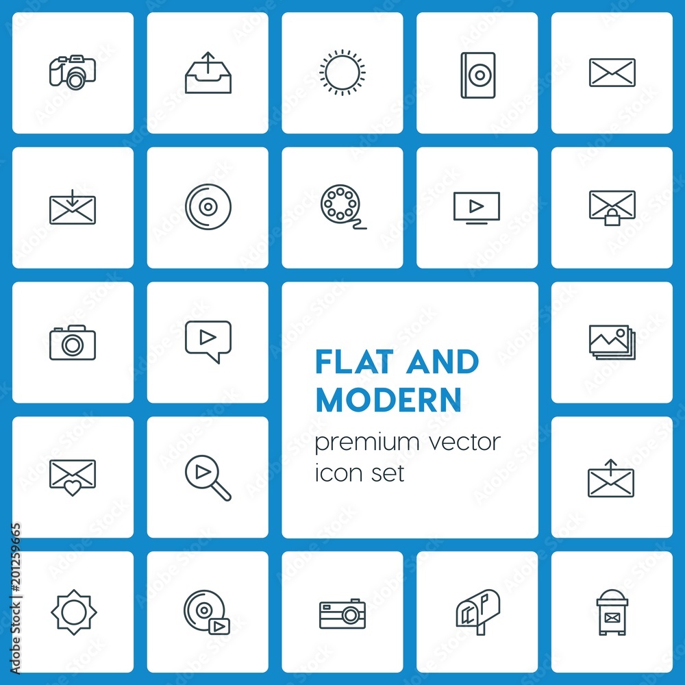 Modern Simple Set of video, photos, email Vector outline Icons. ..Contains such Icons as send, light, message, business, vector, icon and more on dark background. Fully Editable. Pixel Perfect Modern Simple Set of video, photos, email Vector outline Icons. ..Contains such Icons as send, light, message, business, vector, icon and more on dark background. Fully Editable. Pixel Perfect