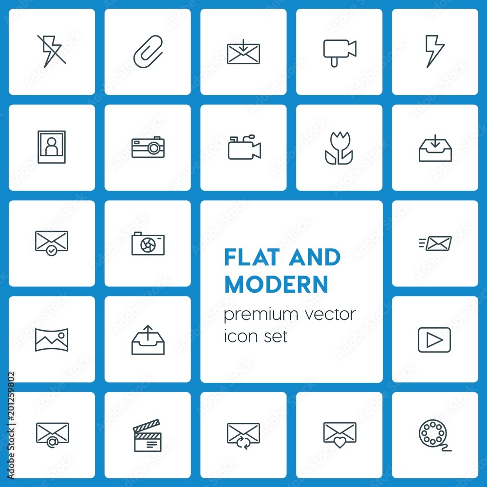Modern Simple Set of video, photos, email Vector outline Icons. ..Contains such Icons as clip, entertainment, camera, concept, update and more on dark background. Fully Editable. Pixel Perfect Modern Simple Set of video, photos, email Vector outline Icons. ..Contains such Icons as clip, entertainment, camera, concept, update and more on dark background. Fully Editable. Pixel Perfect