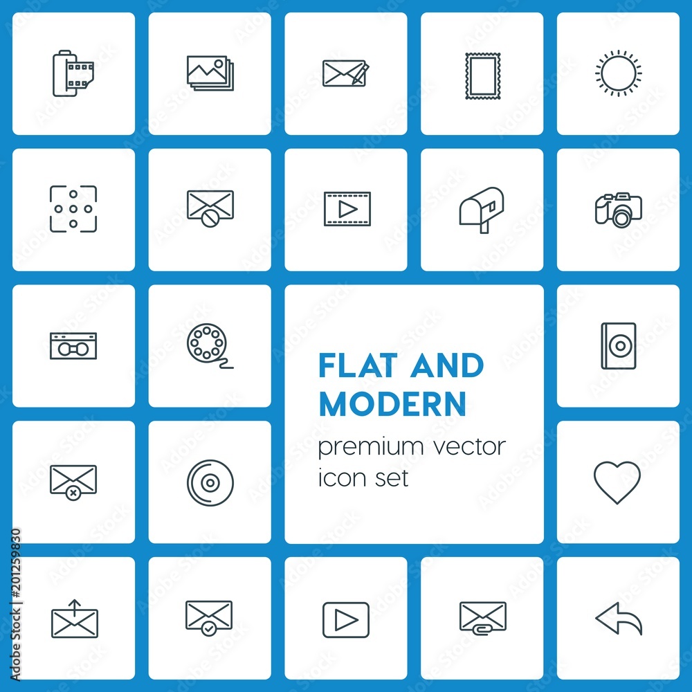 Modern Simple Set of video, photos, email Vector outline Icons. ..Contains such Icons as mail, web, entertainment, retro, cinema, movie and more on dark background. Fully Editable. Pixel Perfect Modern Simple Set of video, photos, email Vector outline Icons. ..Contains such Icons as mail, web, entertainment, retro, cinema, movie and more on dark background. Fully Editable. Pixel Perfect