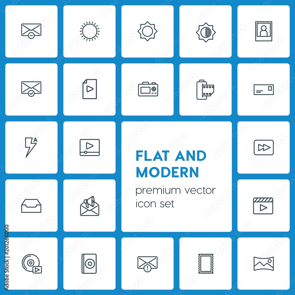 Modern Simple Set of video, photos, email Vector outline Icons. ..Contains such Icons as design, scenery, film, technology, vector, cd and more on dark background. Fully Editable. Pixel Perfect Modern Simple Set of video, photos, email Vector outline Icons. ..Contains such Icons as design, scenery, film, technology, vector, cd and more on dark background. Fully Editable. Pixel Perfect